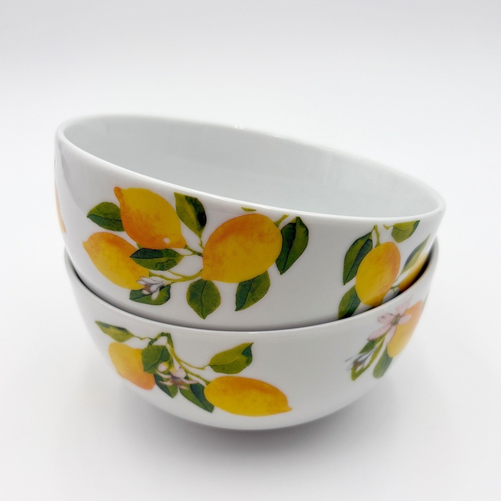 MIKASA Lemon Bowls Set of 2 White Ceramic Kitchen Decor Fruit Serving Bowls